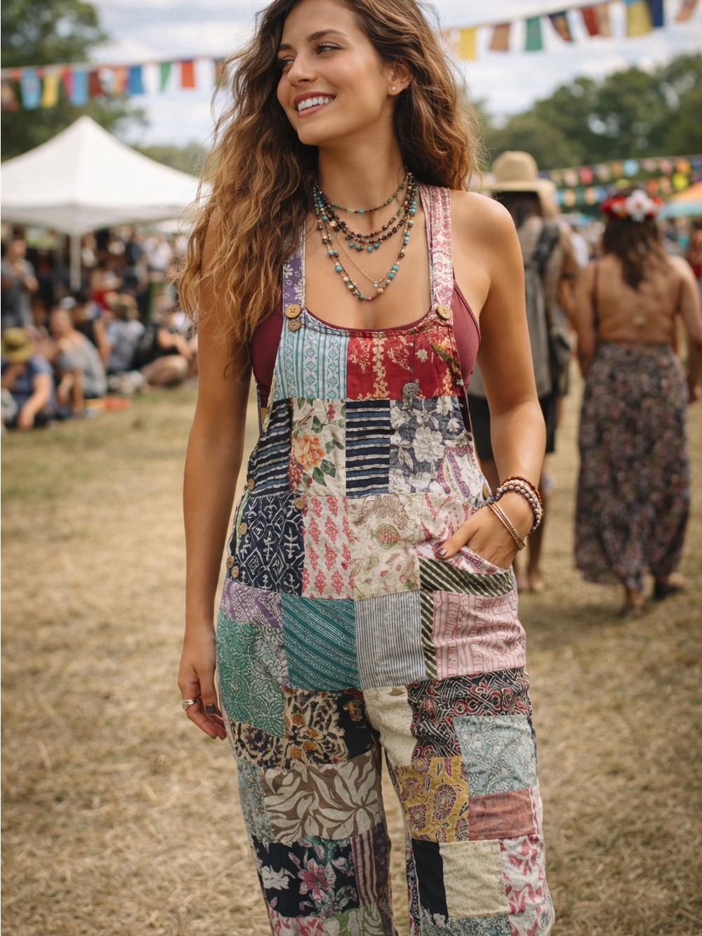 Kathmandu Imports Boho Patchwork Overalls - 100% Cotton - Made In India